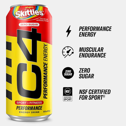 Cellucor C4 Energy Drink, Skittles, Carbonated Sugar Free Pre Workout Performanc