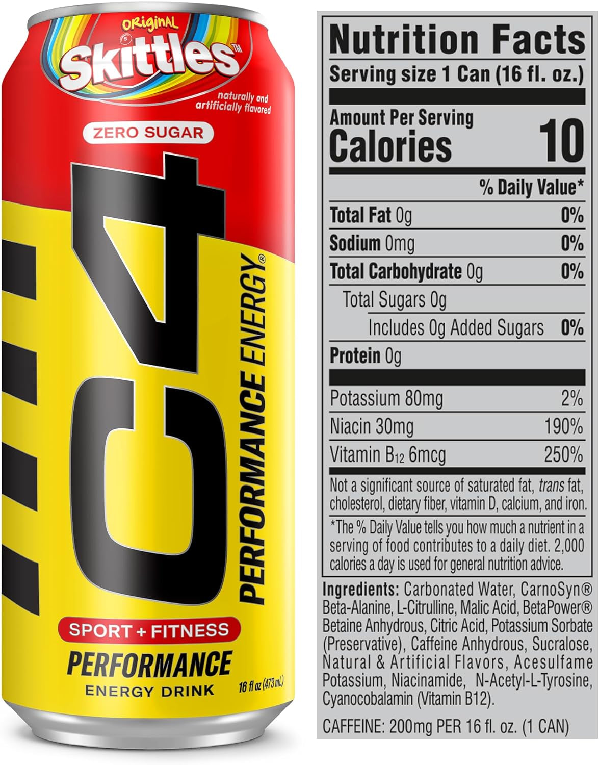 Cellucor C4 Energy Drink, Skittles, Carbonated Sugar Free Pre Workout Performanc