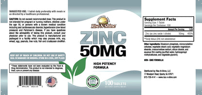 Zinc Supplement - Vegan Zinc for Immune Health - 50 Mg 100 Day Supply