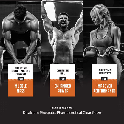 High Strength Tri Phase Creatine Pills - Muscle Mass Gainer and Muscle Recovery Creatine HCL Pyruvate and Creatine Monohydrate Pills - Optimal Muscle Builder Creatine Pre Workout for Women and Men