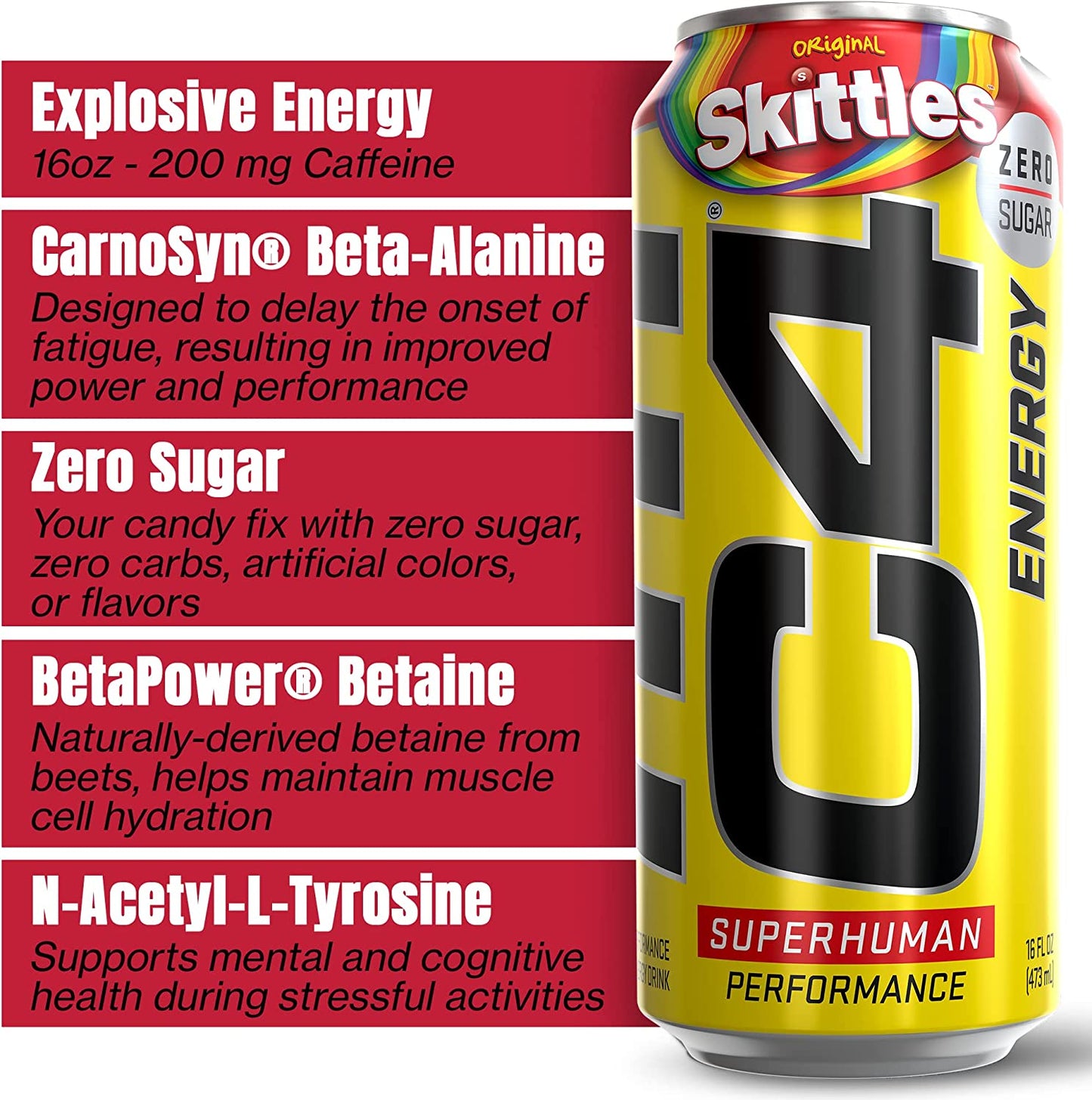 Cellucor C4 Energy Drink, Skittles, Carbonated Sugar Free Pre Workout Performanc