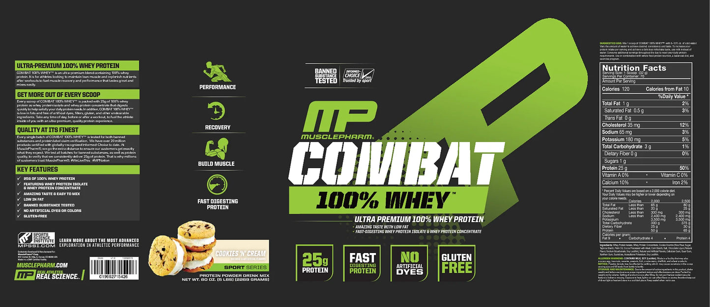 Combat 100% Whey Protein Powder, Cookies & Cream, 25G Protein, 5Lb, 80Oz